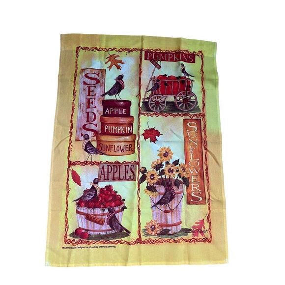 Fall Pumpkins Kathy Hatch Garden Flag Orange Yellow Red 25”x37 Apples Sunflower - Picture 3 of 6